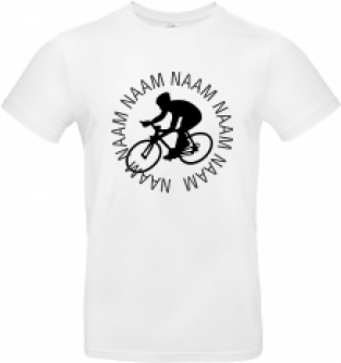 T-shirt  met WIELRENNER   + naam of tekst ALLE MATEN en kleuren